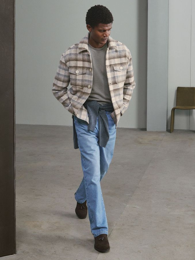 Brushed Wool-Blend Check Overshirt in Oatmeal (AU6649) | €148