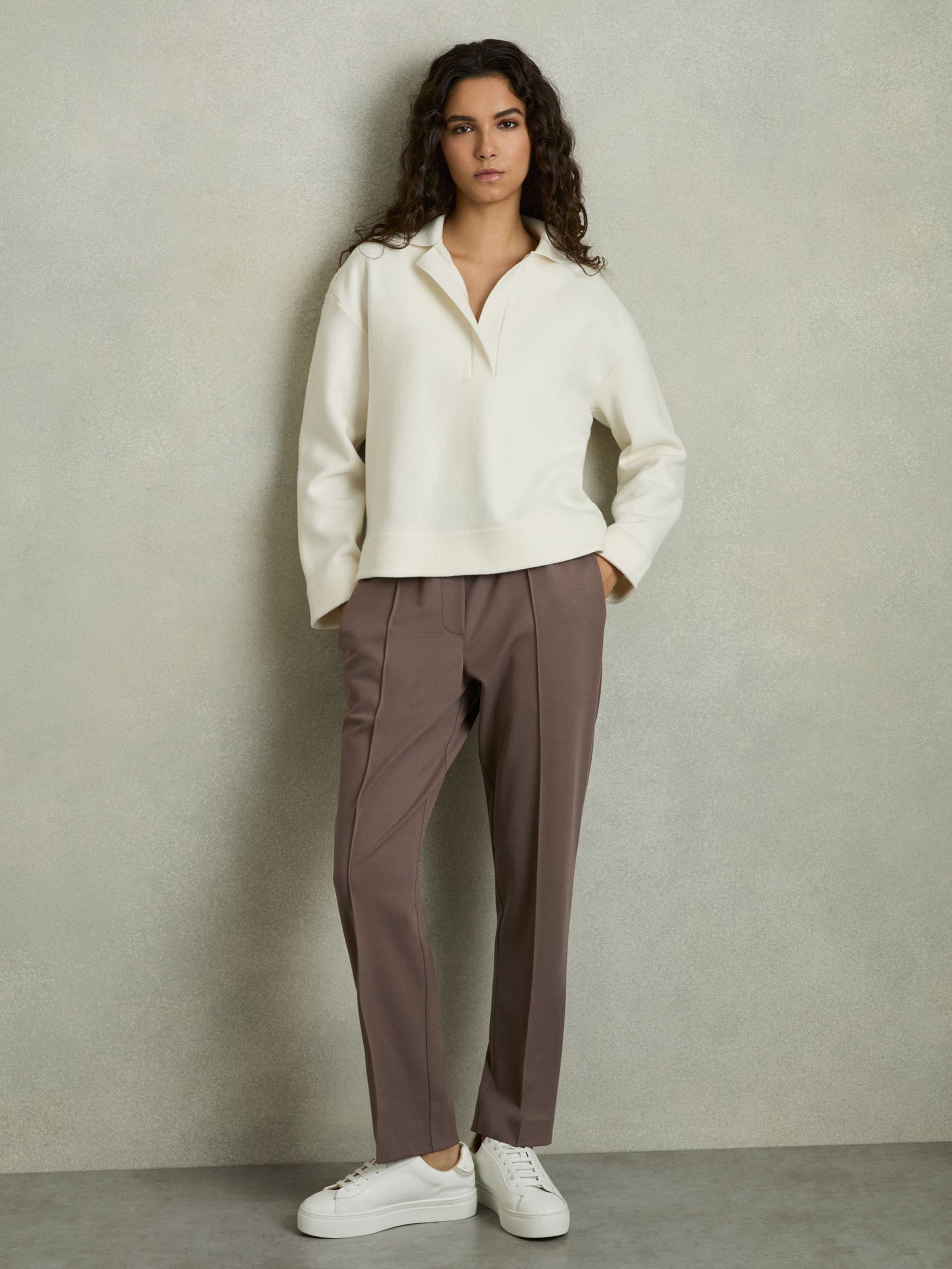 Elasticated-Waistband Tapered Trousers in Mink Neutral (AU6654) | US$215