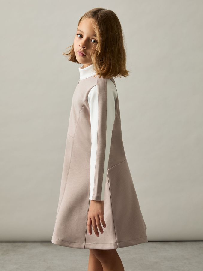 9-13 yrs Jersey Contrast-Stitch Flared Dress in Ecru (AU6754) | €43