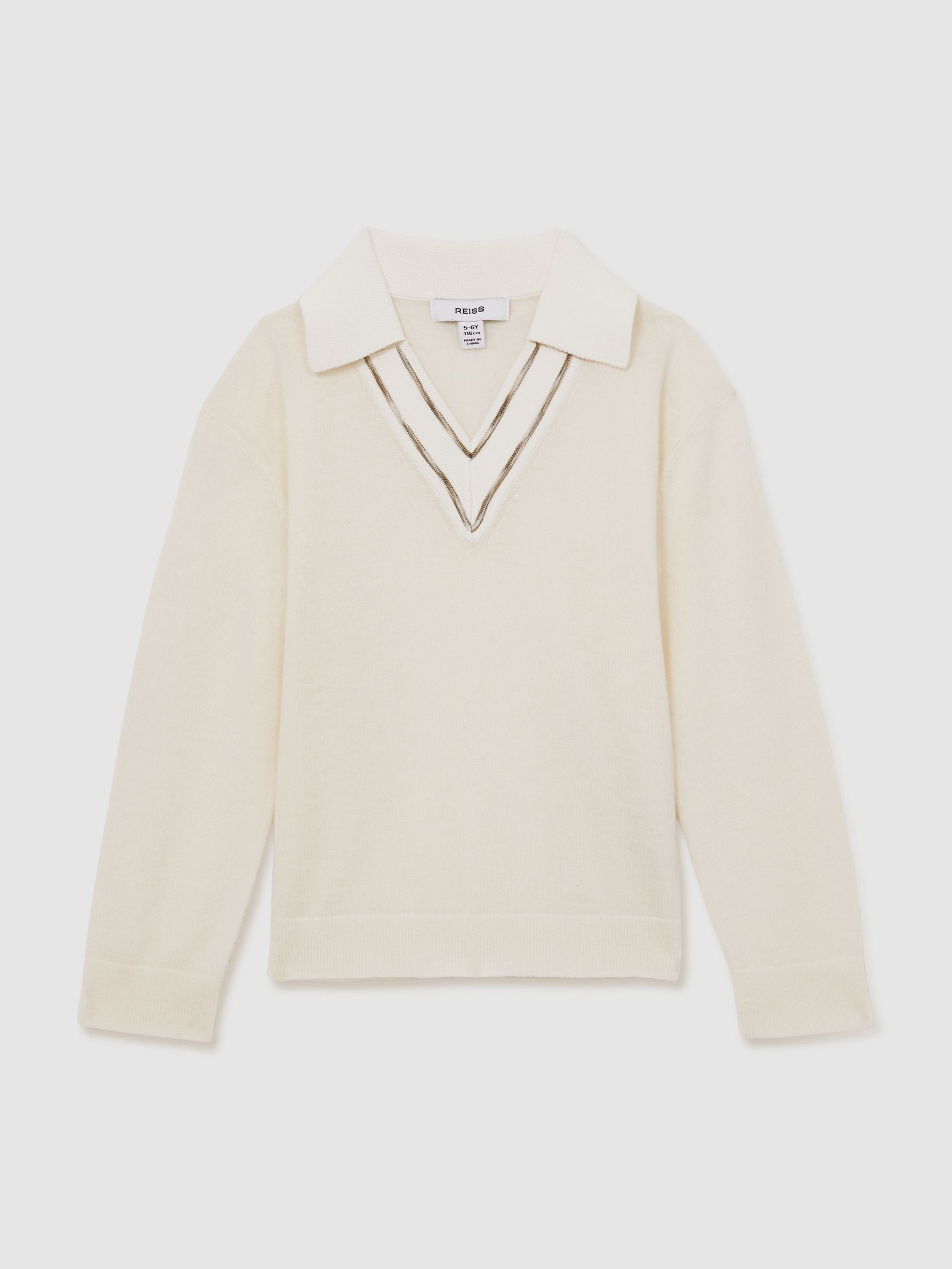 13-14 yrs Wool Collared Cricket Jumper in Ivory (AU6767) | US$70