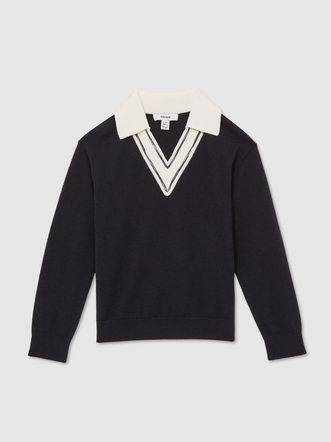 13-14 yrs Wool Collared Cricket Jumper in Navy (AU6770) | US$70