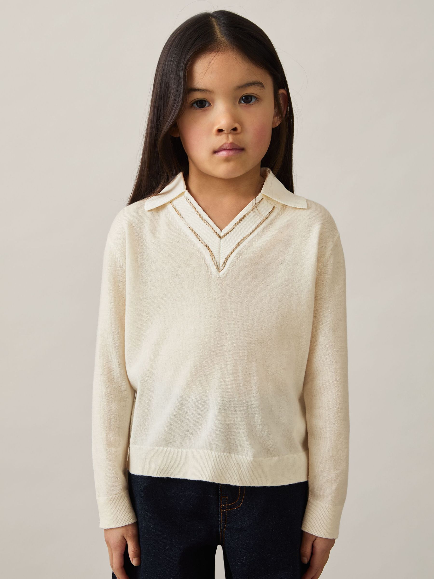 9-13 yrs Wool Collared Cricket Jumper in Ivory (AU6777) | US$70