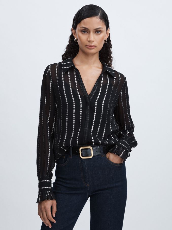 Paige Sheer Floral-Stripe Blouse in Black (AU6780) | €355