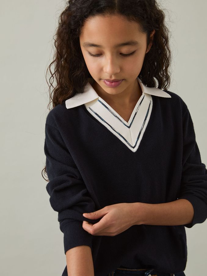 9-13 yrs Wool Collared Cricket Jumper in Navy (AU6781) | US$70