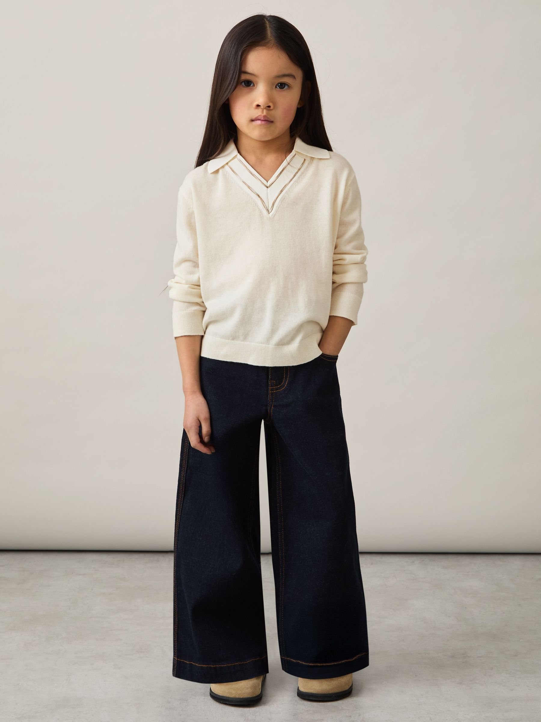 4-9 yrs Wool Collared Cricket Jumper in Ivory (AU6782) | US$60