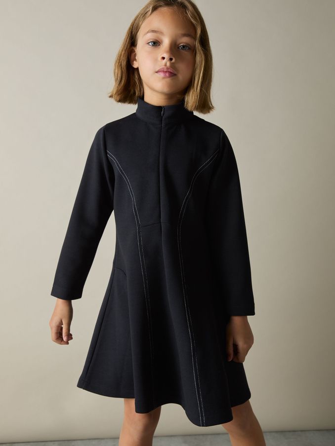 4-9 yrs Jersey Contrast-Stitch Flared Jurk in Navy (AU6784) | € 35