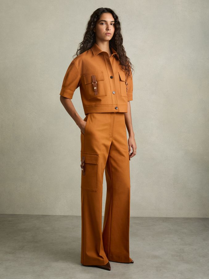 Button-Through Cropped Cargo Top in Rust (AU7238) | US$163