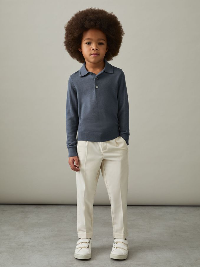 3-9 yrs Merino Wool Polo Shirt in Airforce Blue (AU7243) | US$55