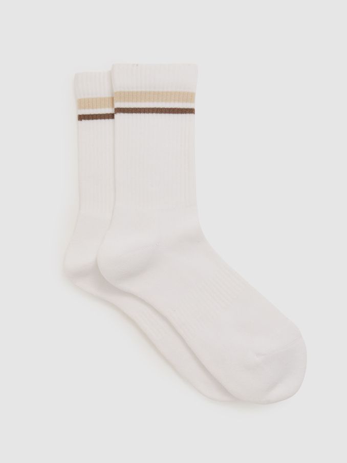 Cotton-Blend Striped Crew Socks in White (AU7422) | €25