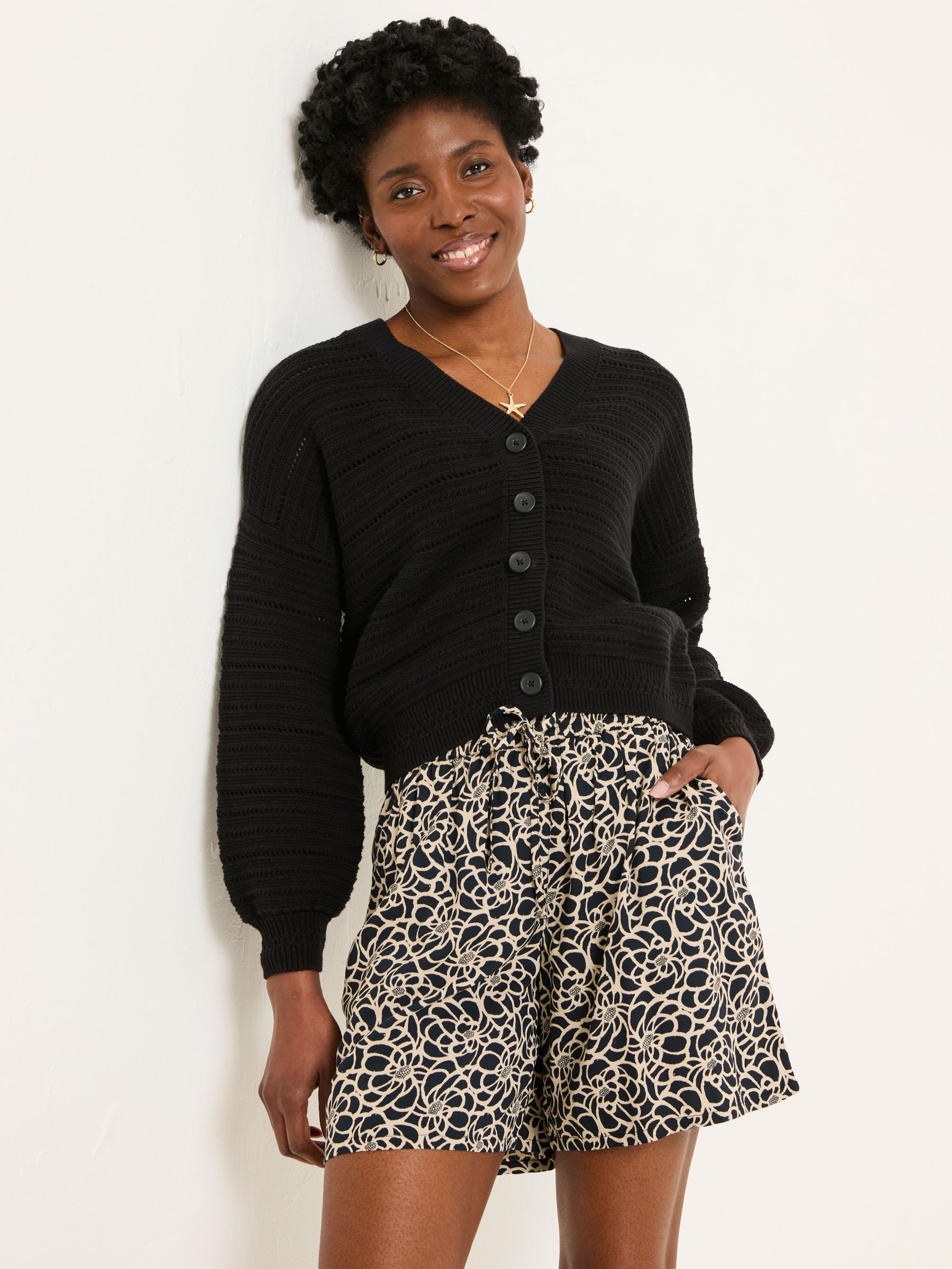 Anna Black Shibori Long Flippy Shorts (AU7610) | $65