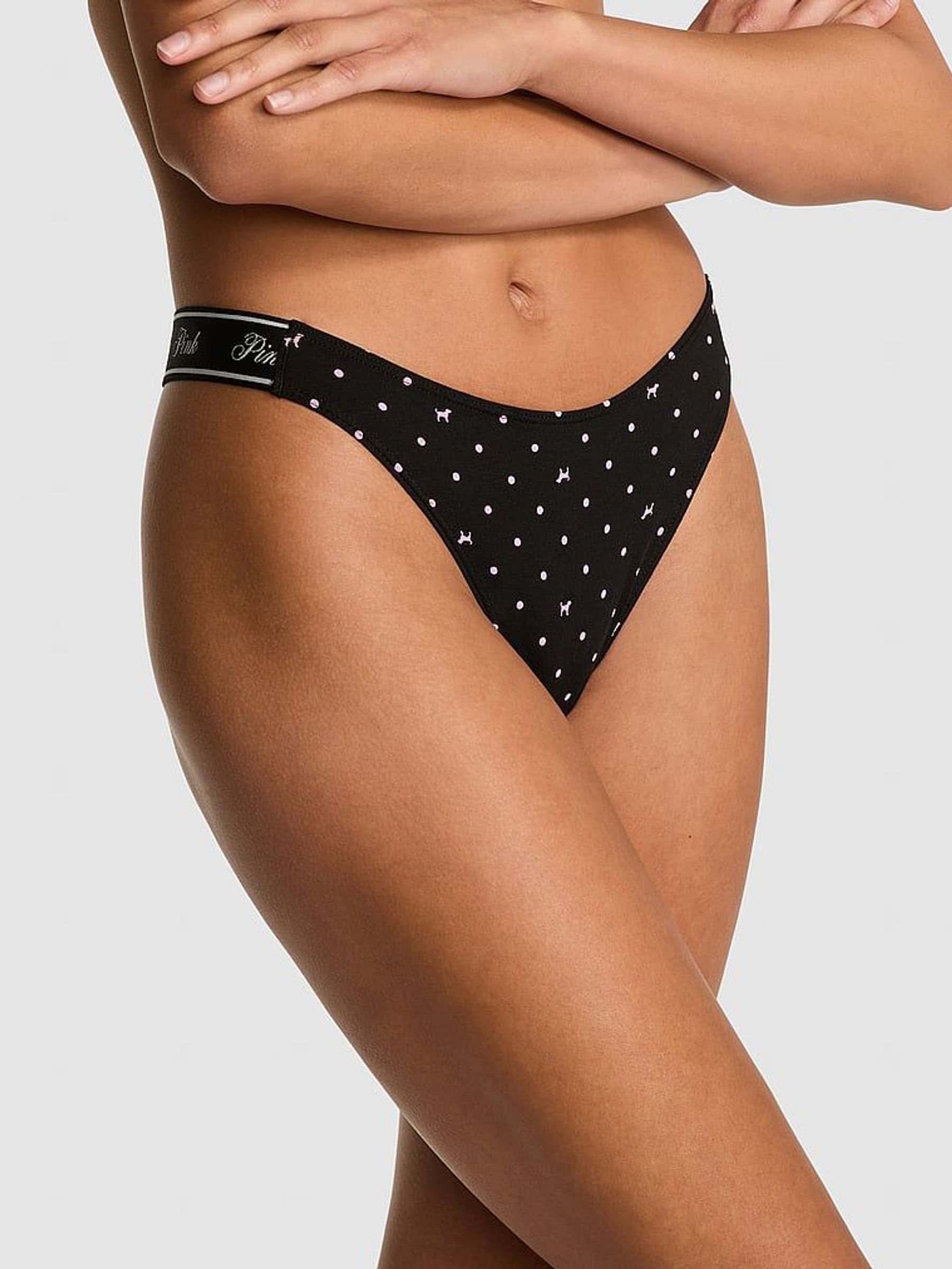 Black Dots Thong Cotton Logo Knickers (AU7818) | €10.50