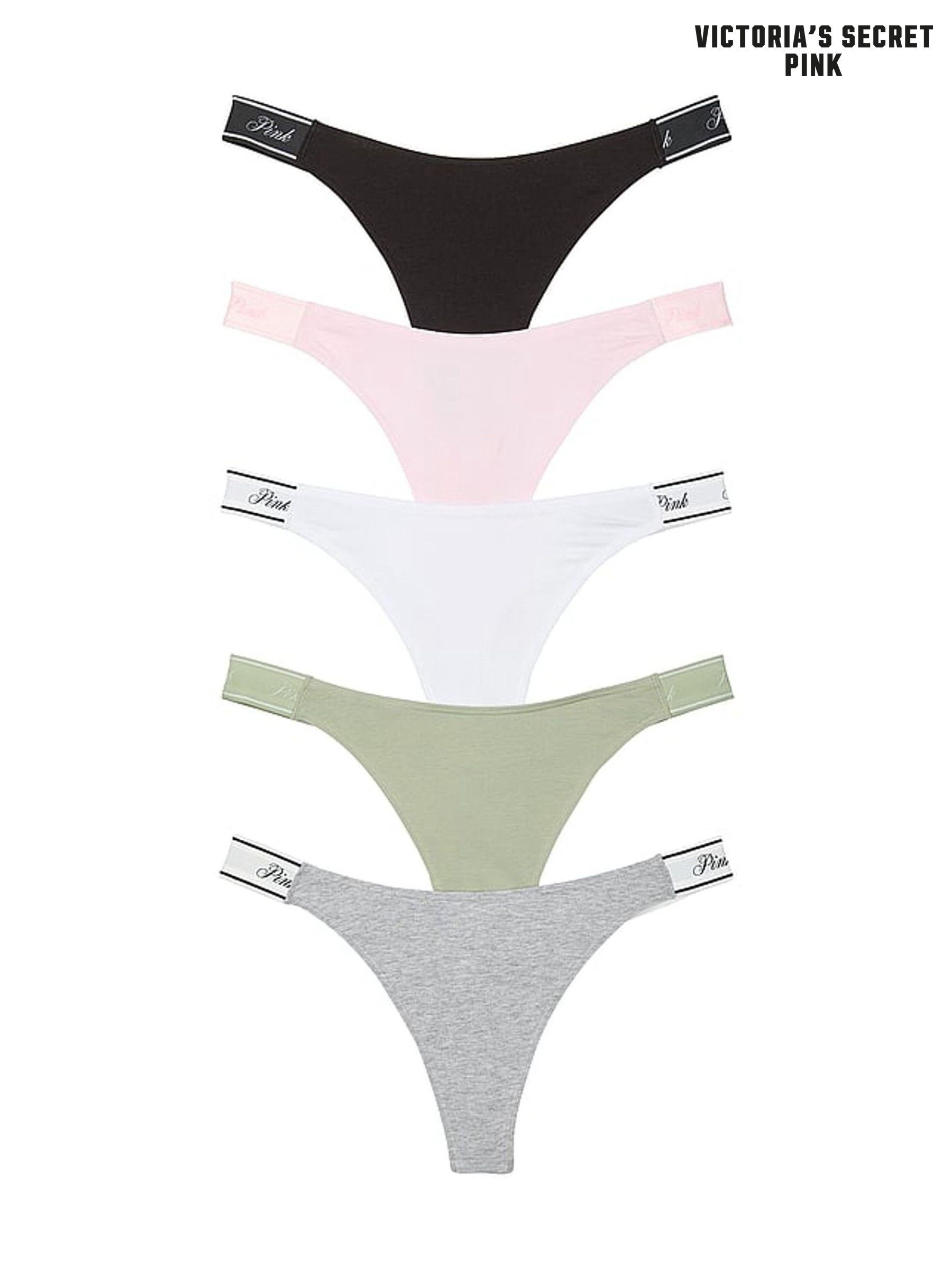 Black/White/Green/Grey/Pink Thong 5 Pack Knickers (AU7854) | €31