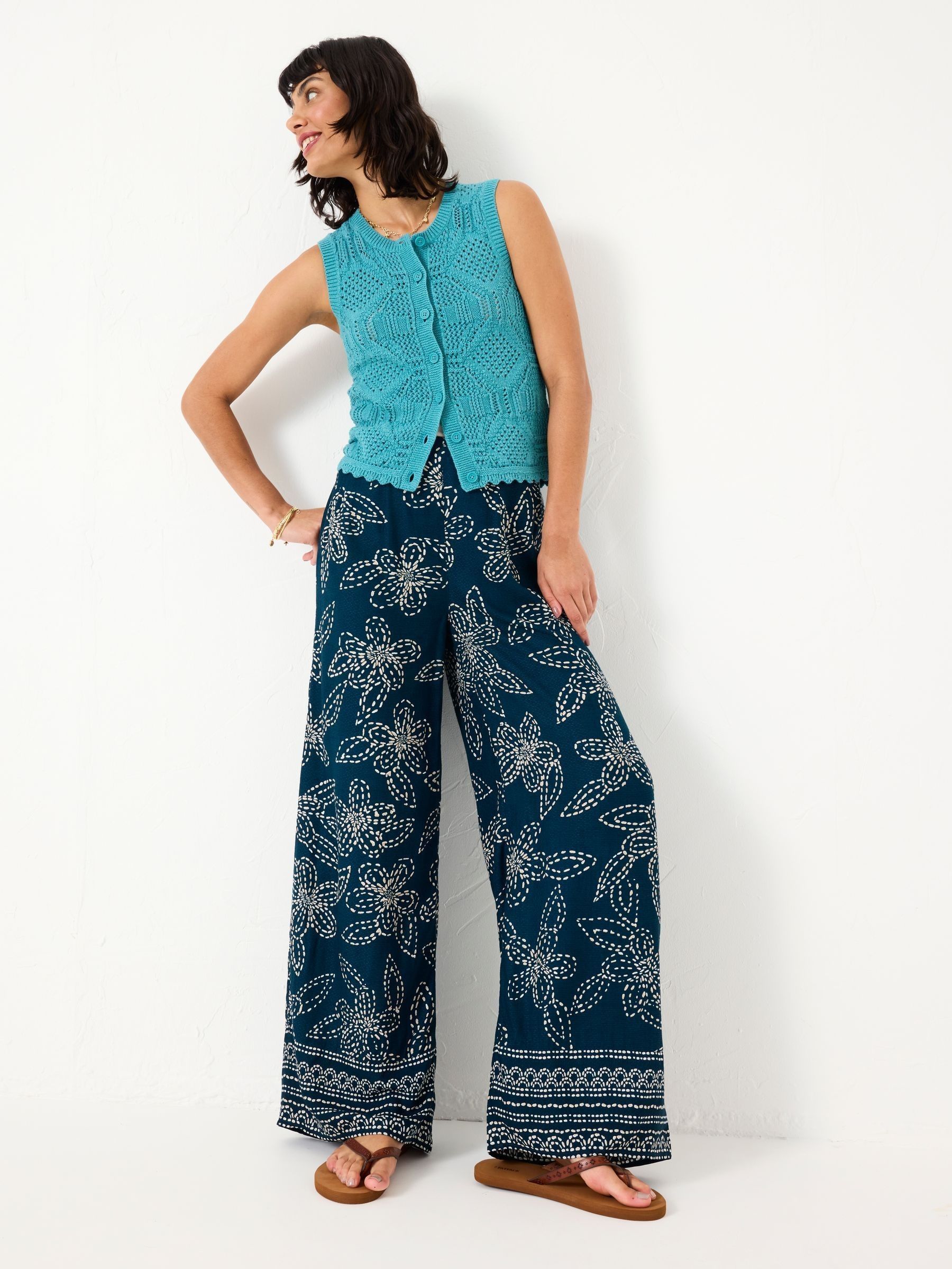 Zelda Navy Stitch Wide Leg Trousers (AU7883) | $102