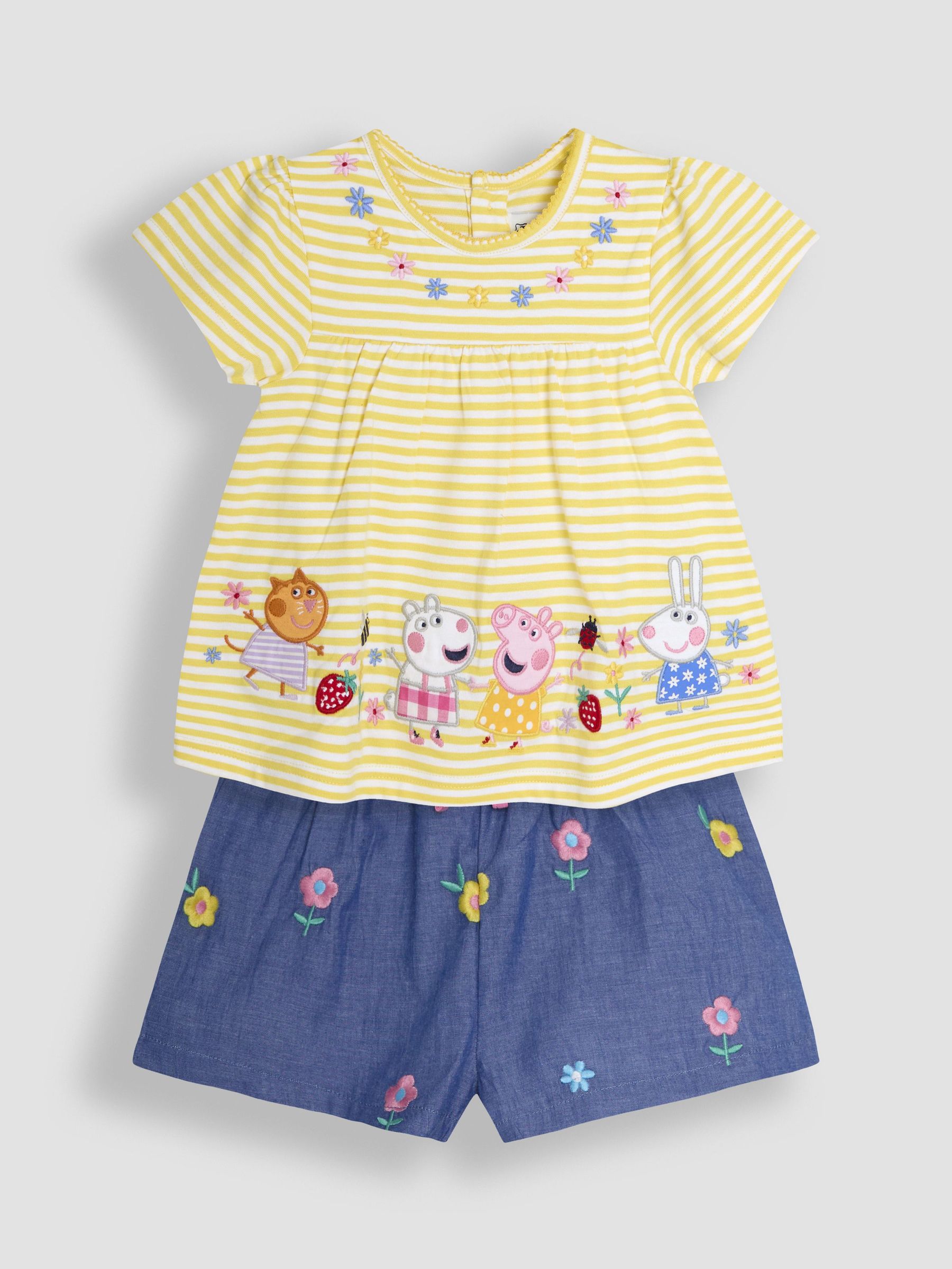 Yellow 100% Cotton 2-Piece Peppa Pig Embroidered Top & Chambray Shorts Set (AU7934) | $51 - $62