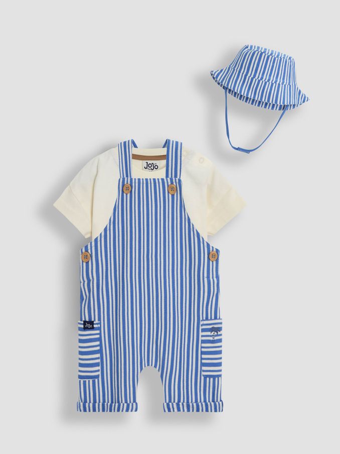 Blue 3-Piece Stripe Dungarees & T-Shirt Set with Hat (AU7937) | $55 - $58