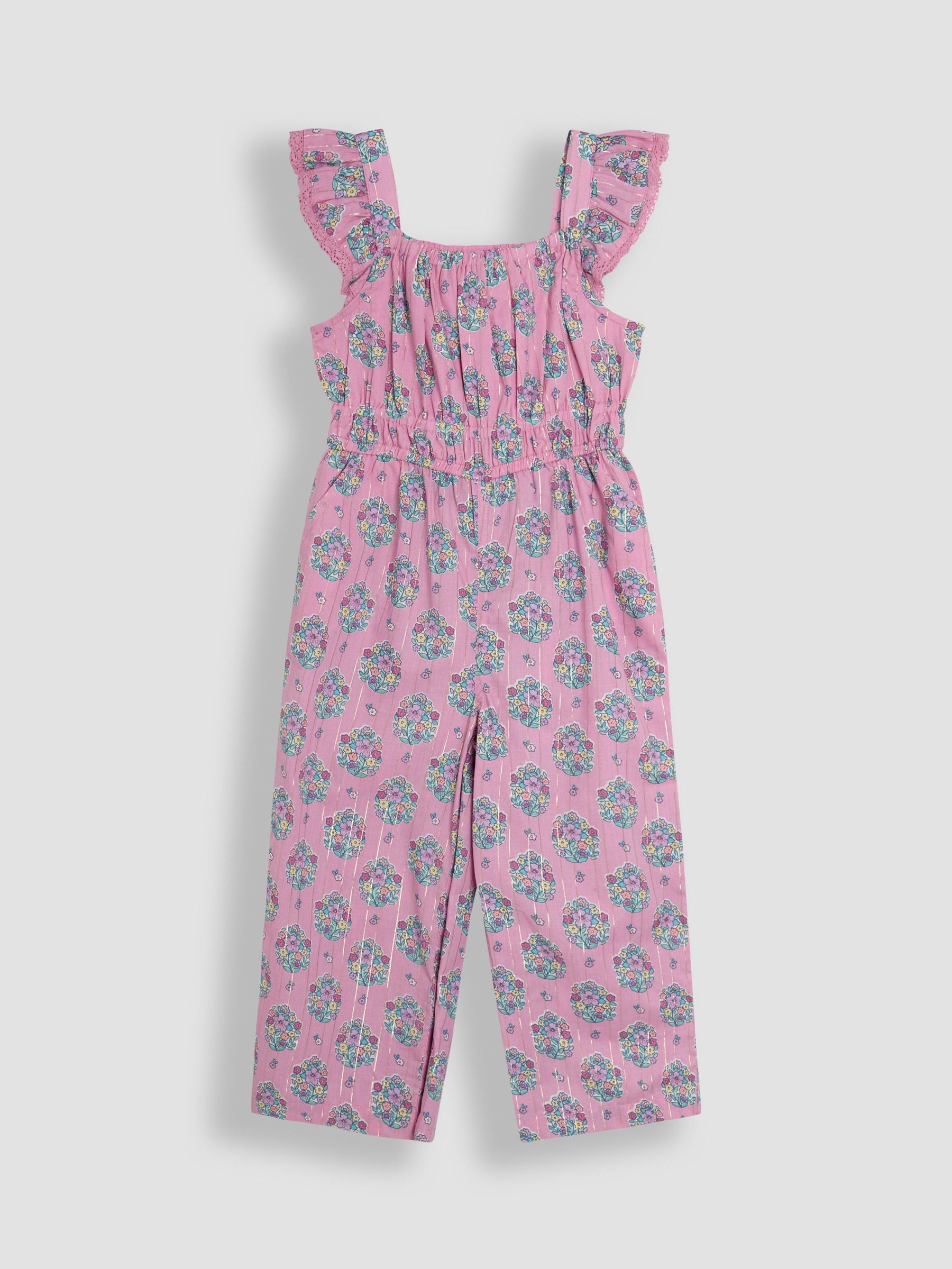 Pink Floral Bouquet Sparkle Frill Sleeve Jumpsuit (AU7967) | $39 - $45