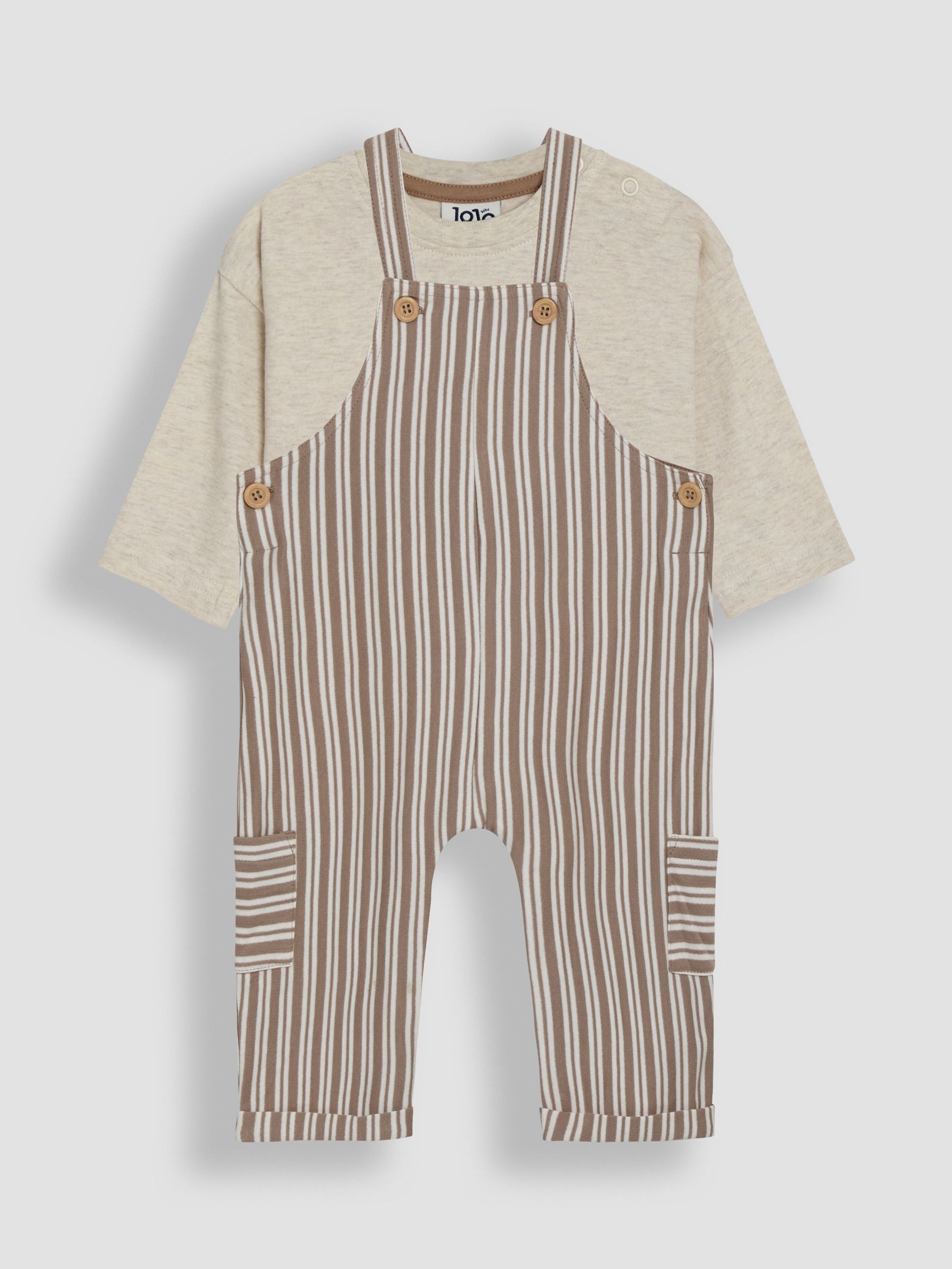 Stone Stripe 100% Cotton Dungarees & Top Set (AU8007) | $43 - $45
