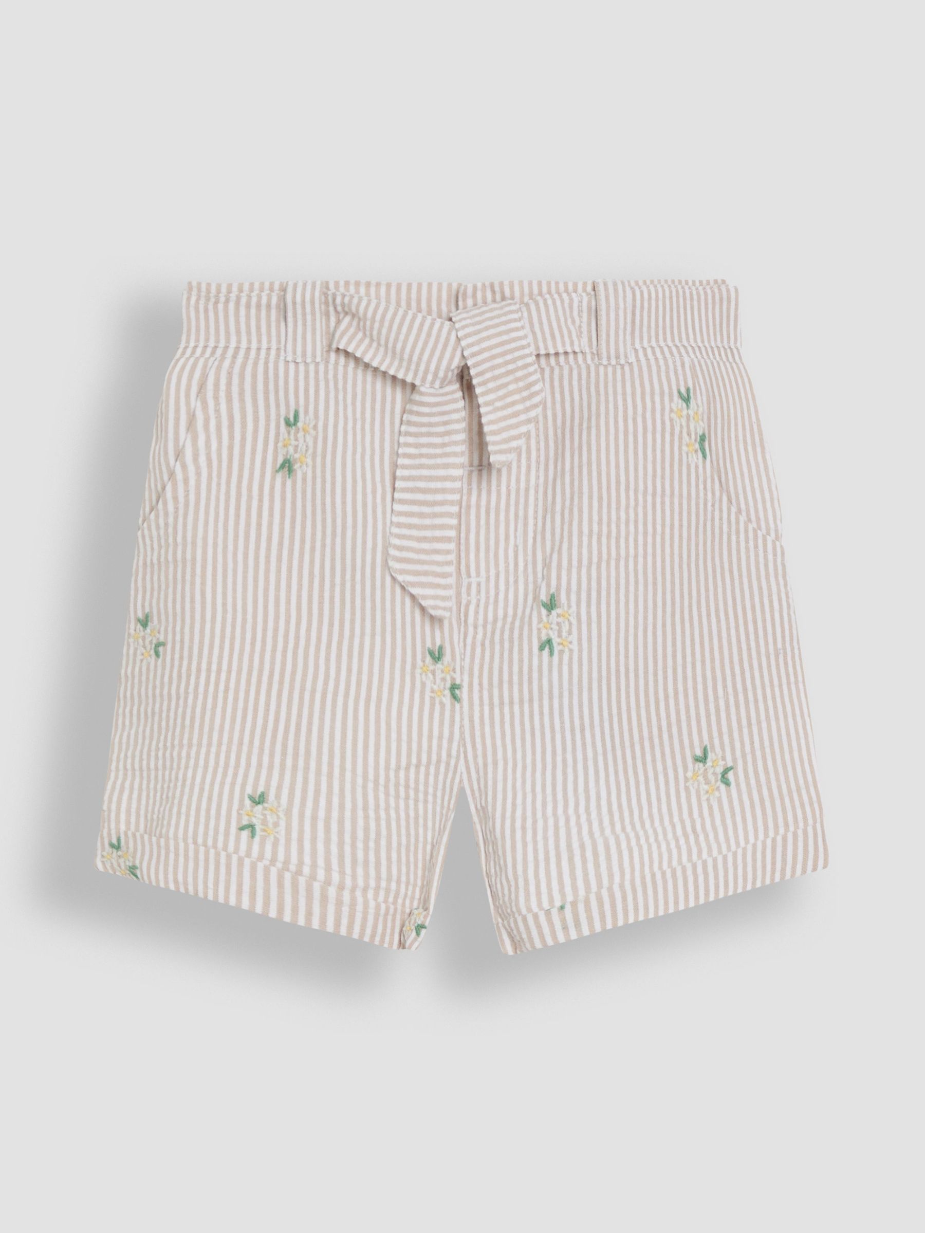 Natural Floral Seersucker Embroidered Turn-Up Hem Shorts (AU8030) | $31 - $36