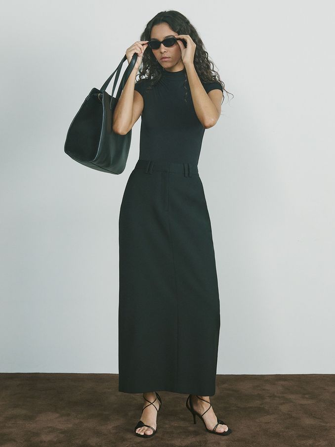 Wool-Blend Tailored Pencil Skirt in Black (AU8067) | €270