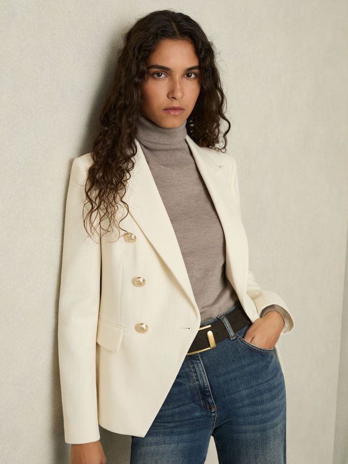 Tailored Fit Textured Double Breasted Blazer in White (AU8075) | €395