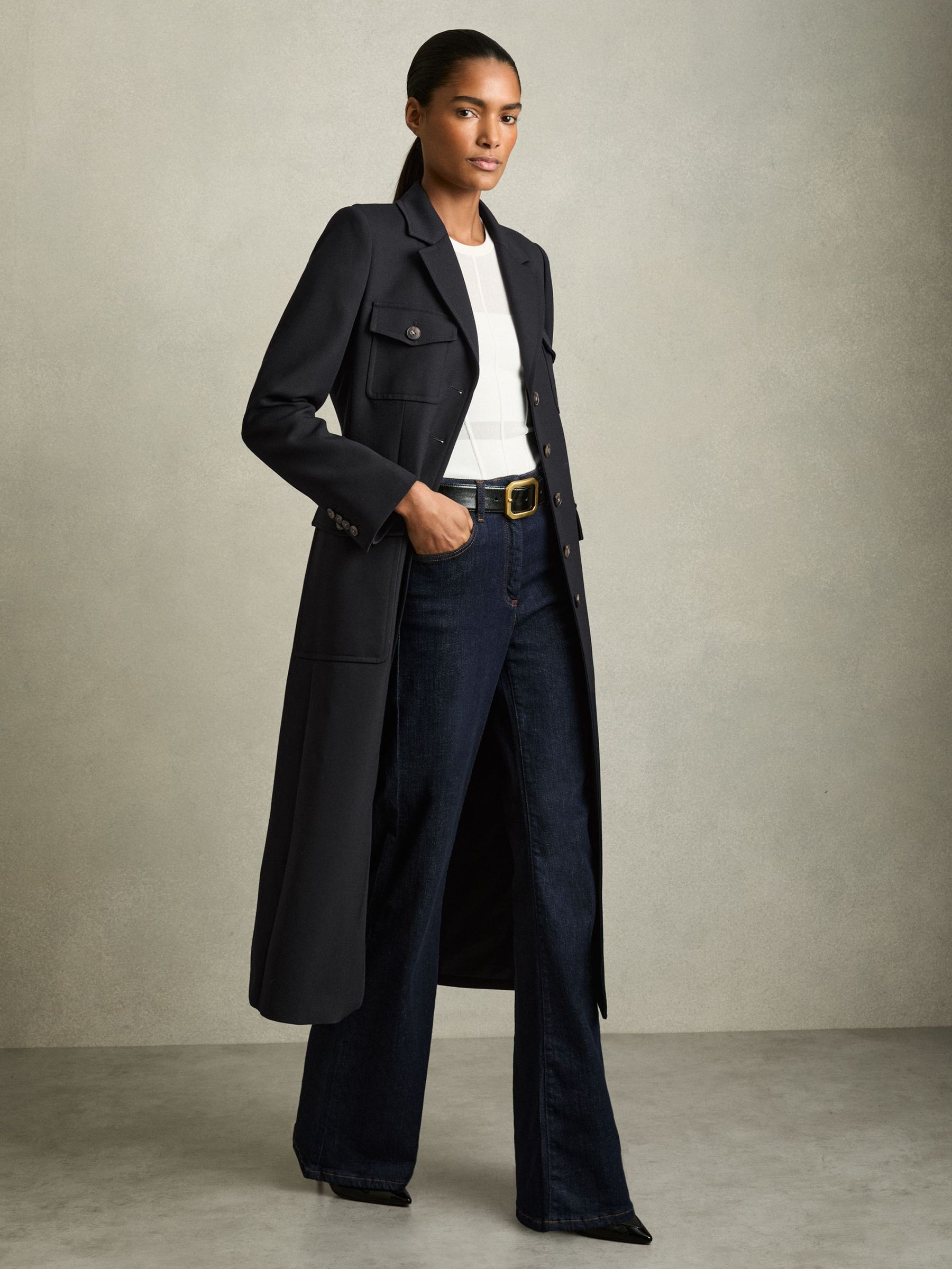 Wool-Blend Single-Breasted Coat in Navy (AU8079) | €327