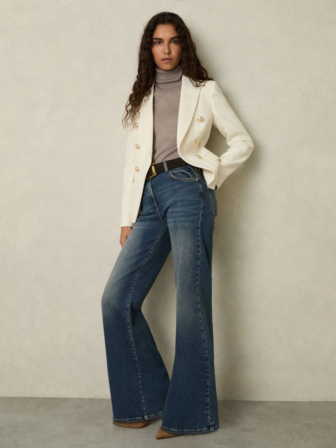 Petite Tailored Fit Textured Double Breasted Blazer in White (AU8085) | €395