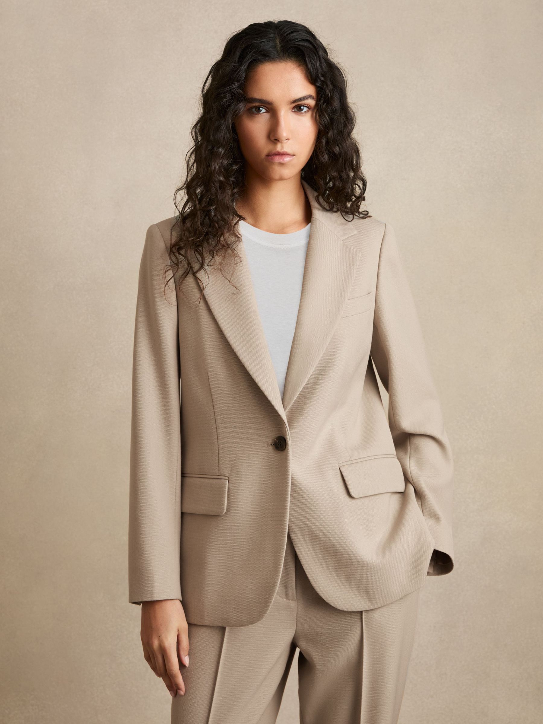 Single-Breasted Textured Suit Jacket Wool-Blend in Neutral (AU8086) | €395