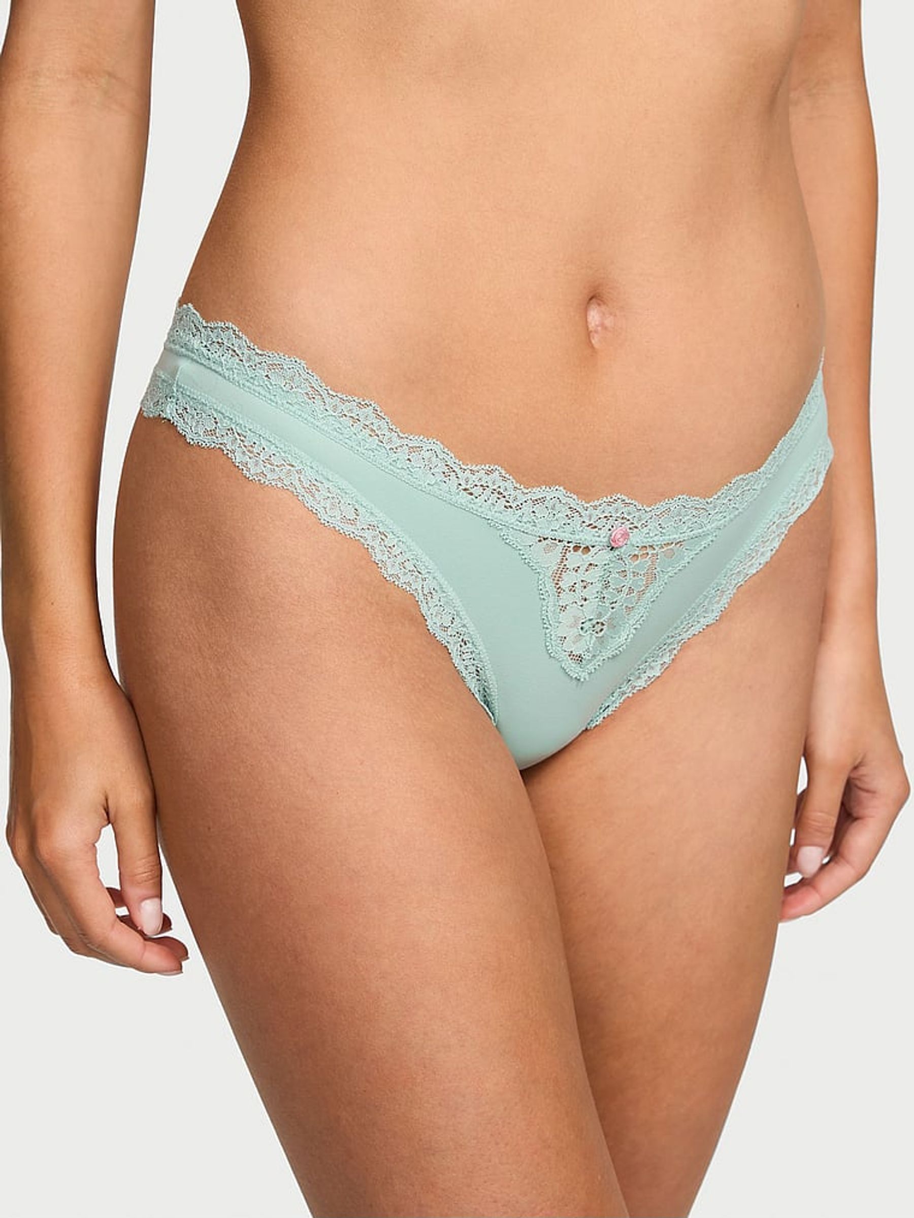 Silent Green Lace Trim Thong Knickers (AU9511) | €15.50