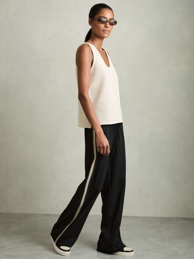 Petite Wide-Leg Embroidered Trousers in Black (AU9686) | €240