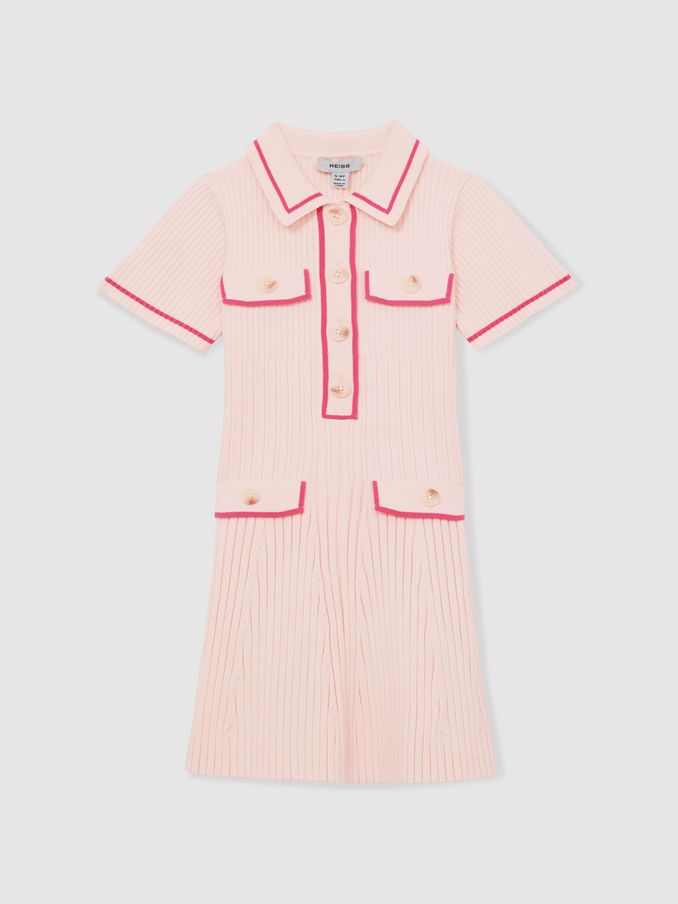 13-14 yrs Rib-Knit Button-Down Dress in Pink (AU9688) | €95