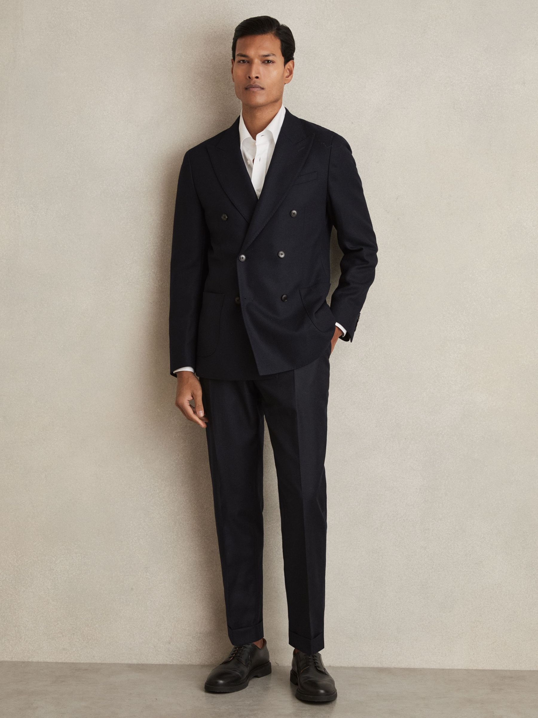 Double-Breasted Textured Wool-Blend Blazer in Navy (AU9689) | CHF 213