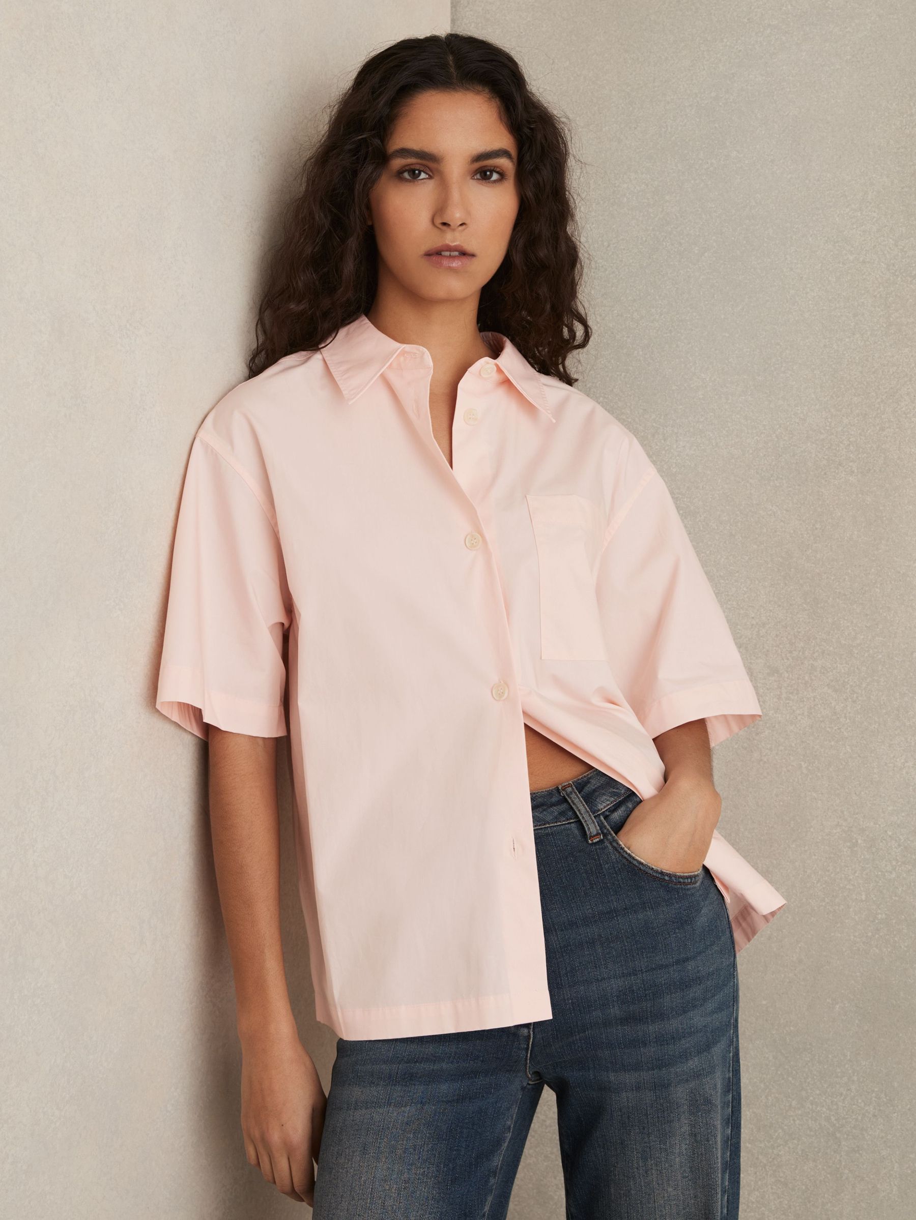 Cotton Short-Sleeve Shirt in Coral (AU9695) | US$160