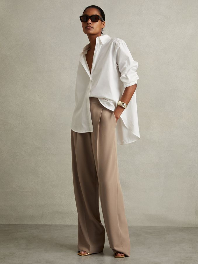 Elasticated-Waist Wide-Leg Twill Trousers in Mink Neutral (AU9700) | €185