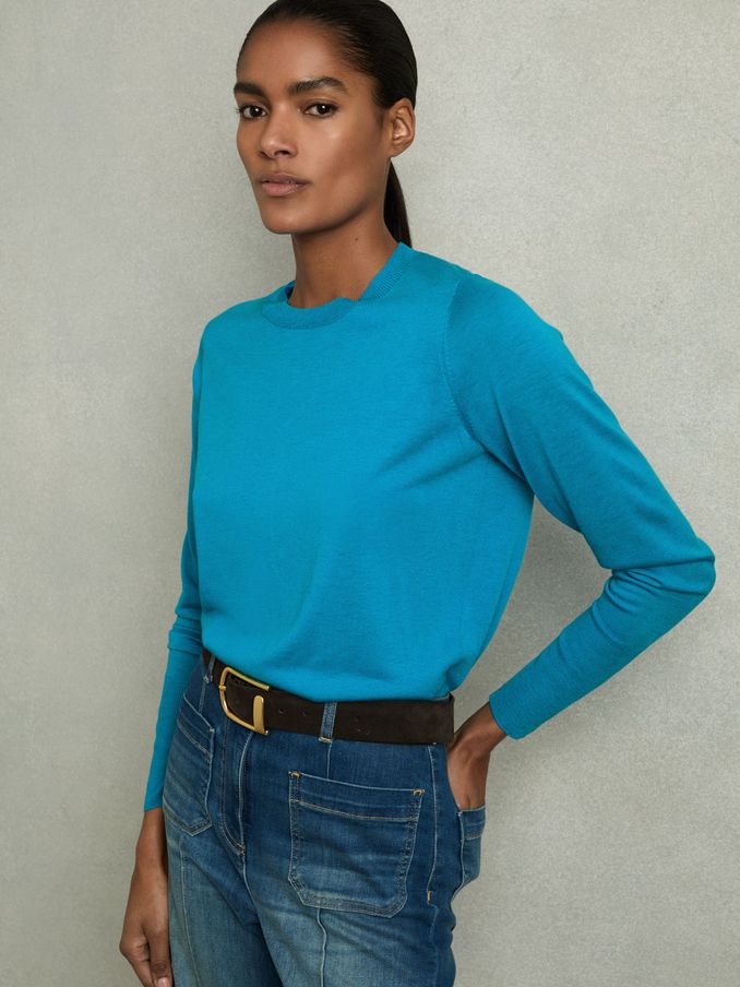 Fine-Knit Crew-Neck Jumper With Cashmere in Blue (AU9705) | $135