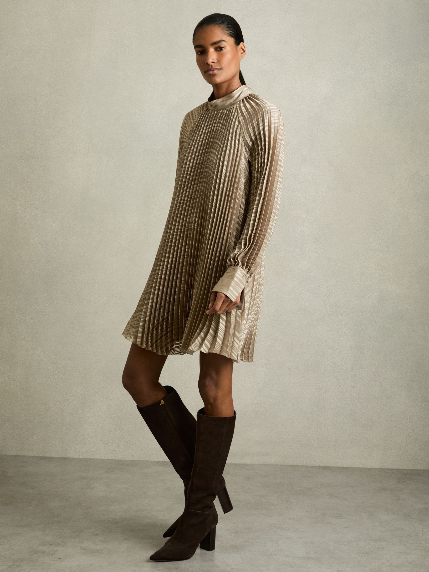 Pleated Belted Mini Dress in Sage (AU9713) | €285