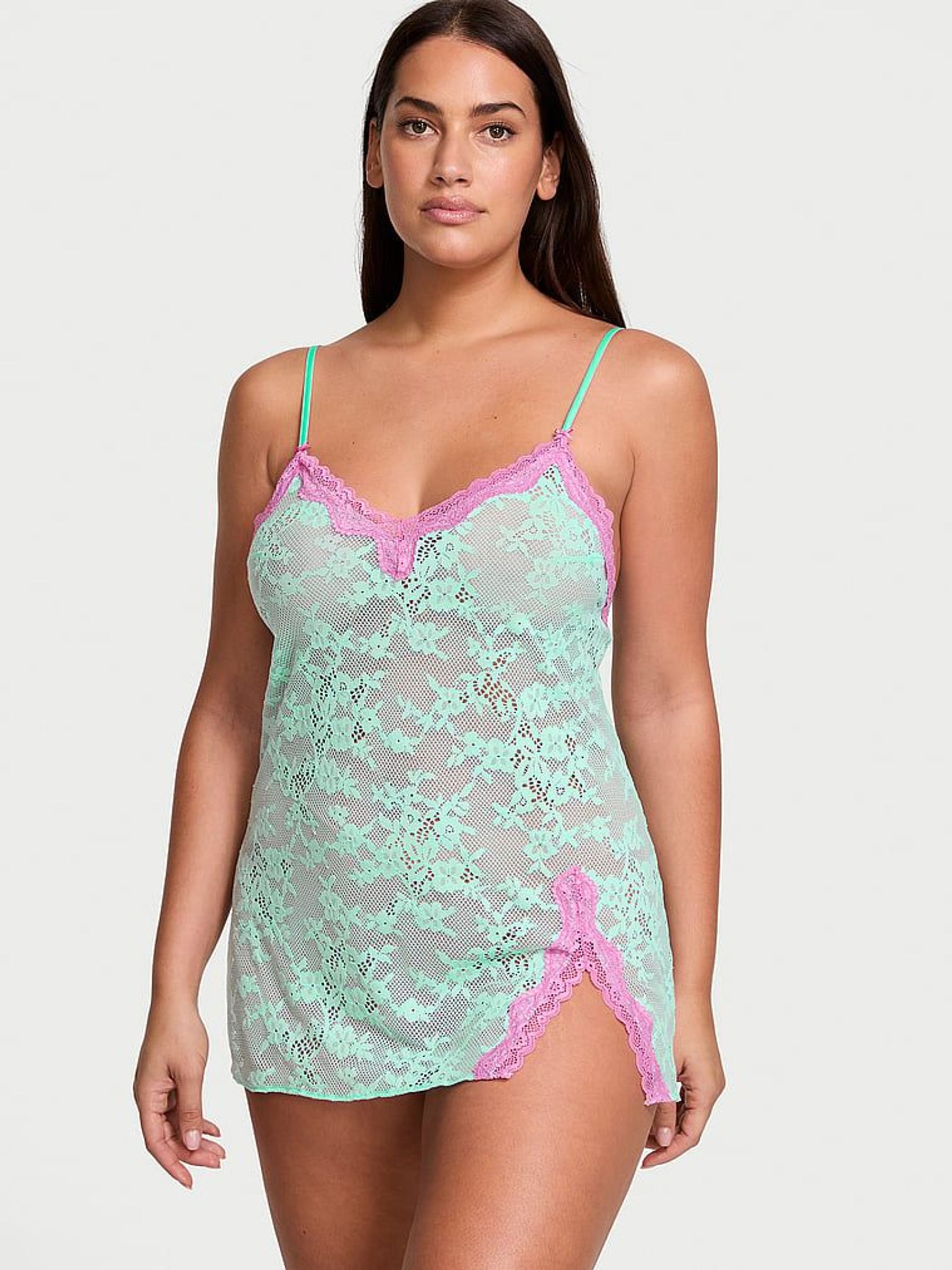 Waterfall Green Tease Lace Mini Slip Dress (AU9732) | €52