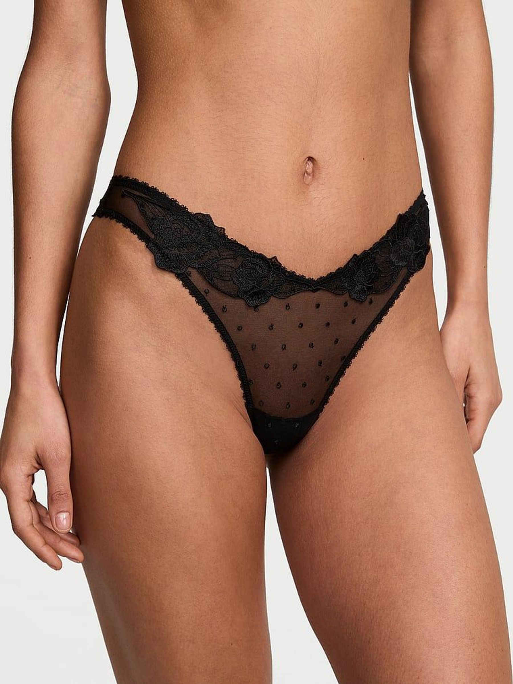 Black Thong Sheer Rose Knickers (AU9755) | €20.50