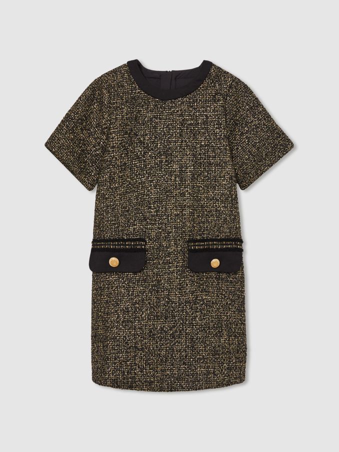 13-14 yrs Tweed Metallic-Thread Shift Dress in Gold (AV0143) | €38