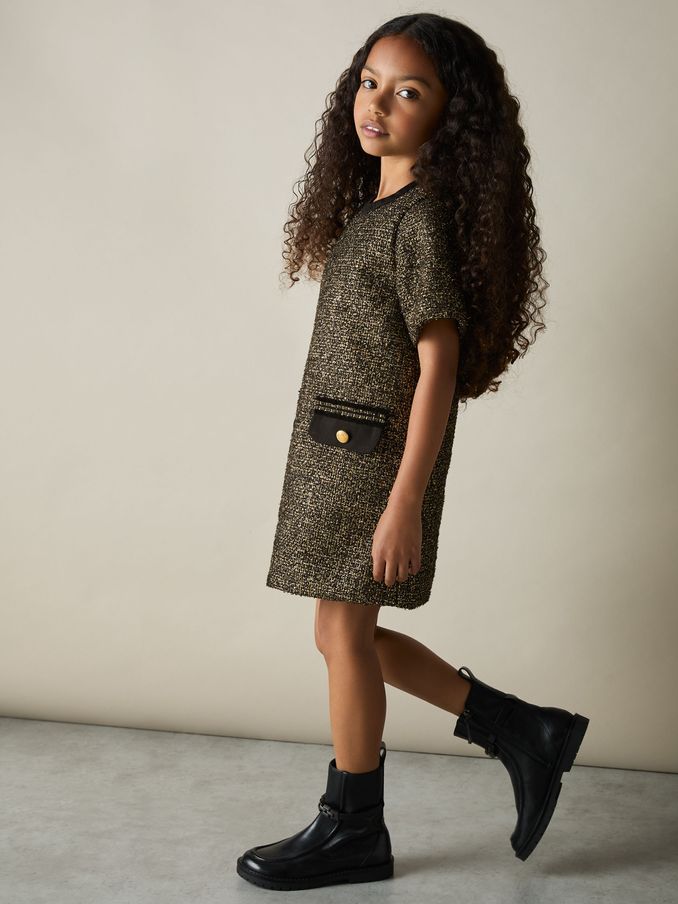 4-9 yrs Tweed Metallic-Thread Shift Dress in Gold (AV0147) | €36