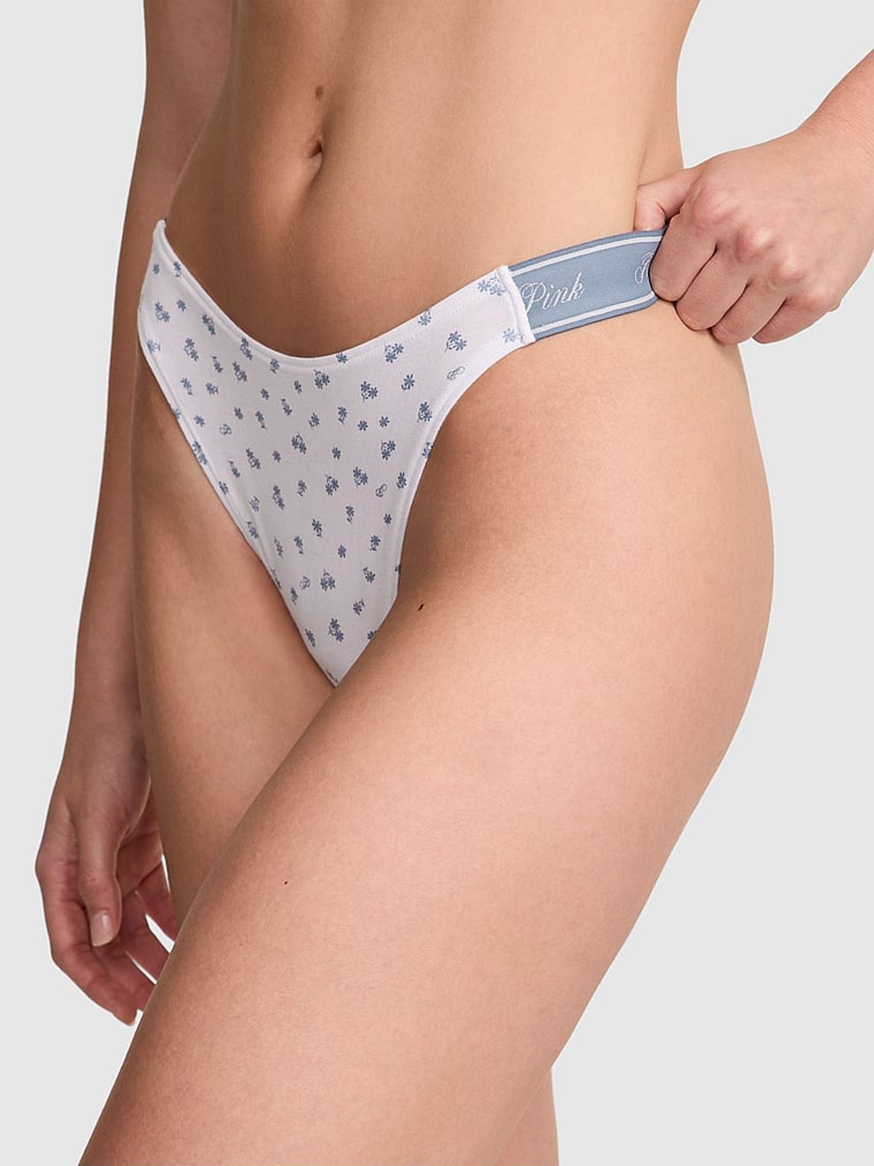 White Floral Thong Cotton Logo Knickers (AV1064) | €10.50