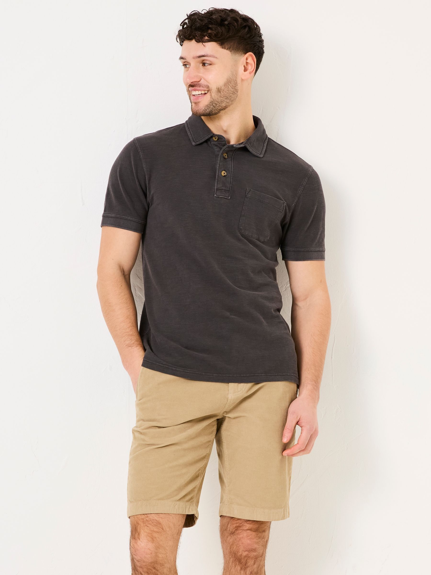 Washed Black Short Sleeve Slub Pique Polo (AV2517) | €38.50