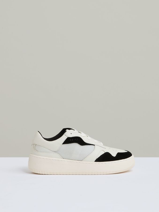 Leather And Mesh Platform Trainers in Black/White (AV2783) | US$240