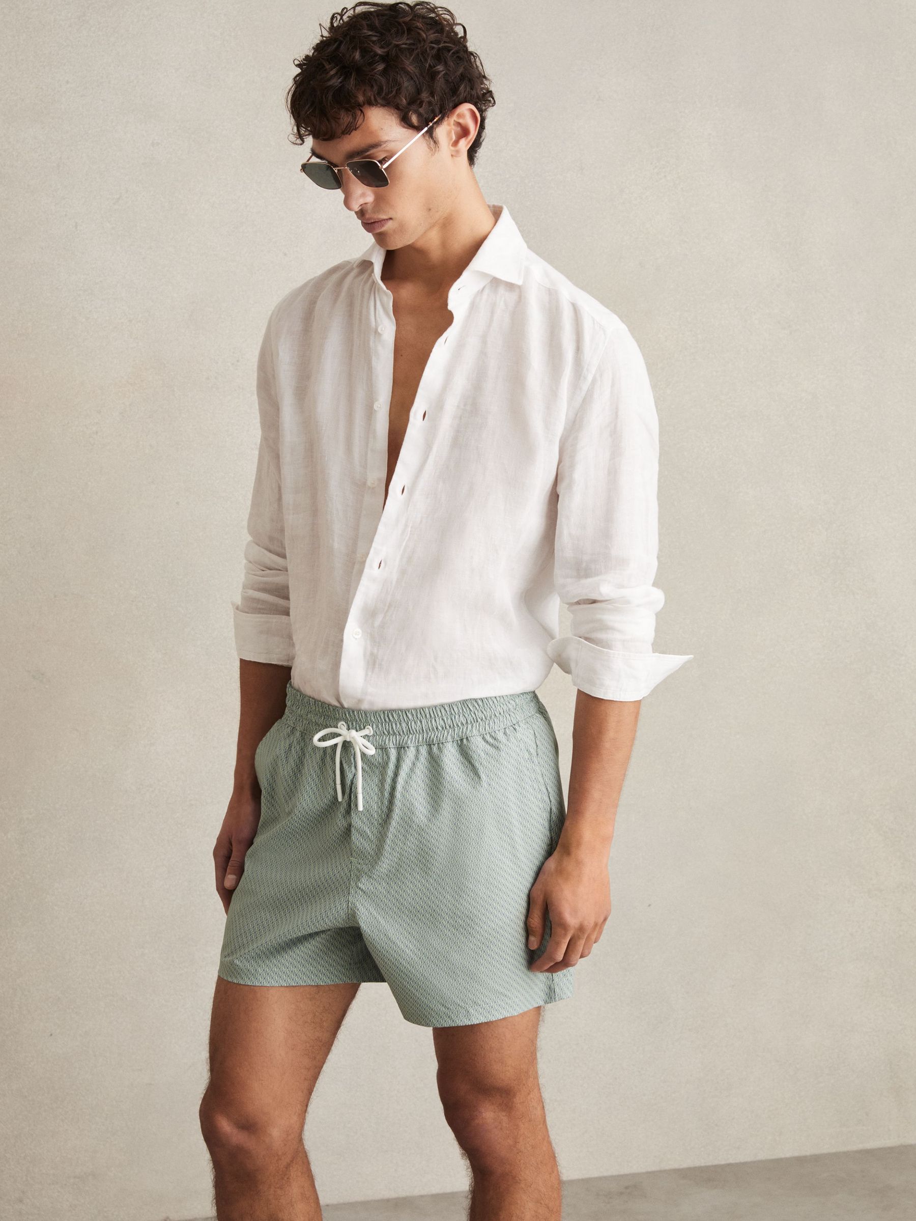 Drawstring Geometric Print Swim Shorts in Pistachio Green (AV2791) | €95