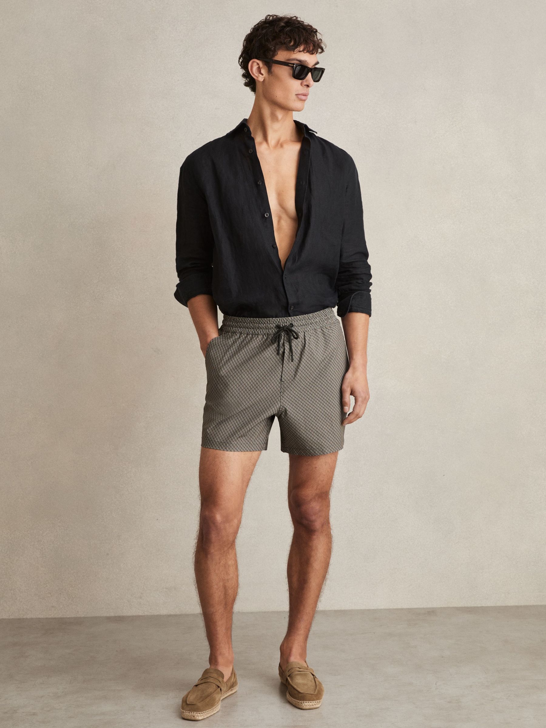 Drawstring Geometric Print Swim Shorts in Dark Navy (AV2798) | $110