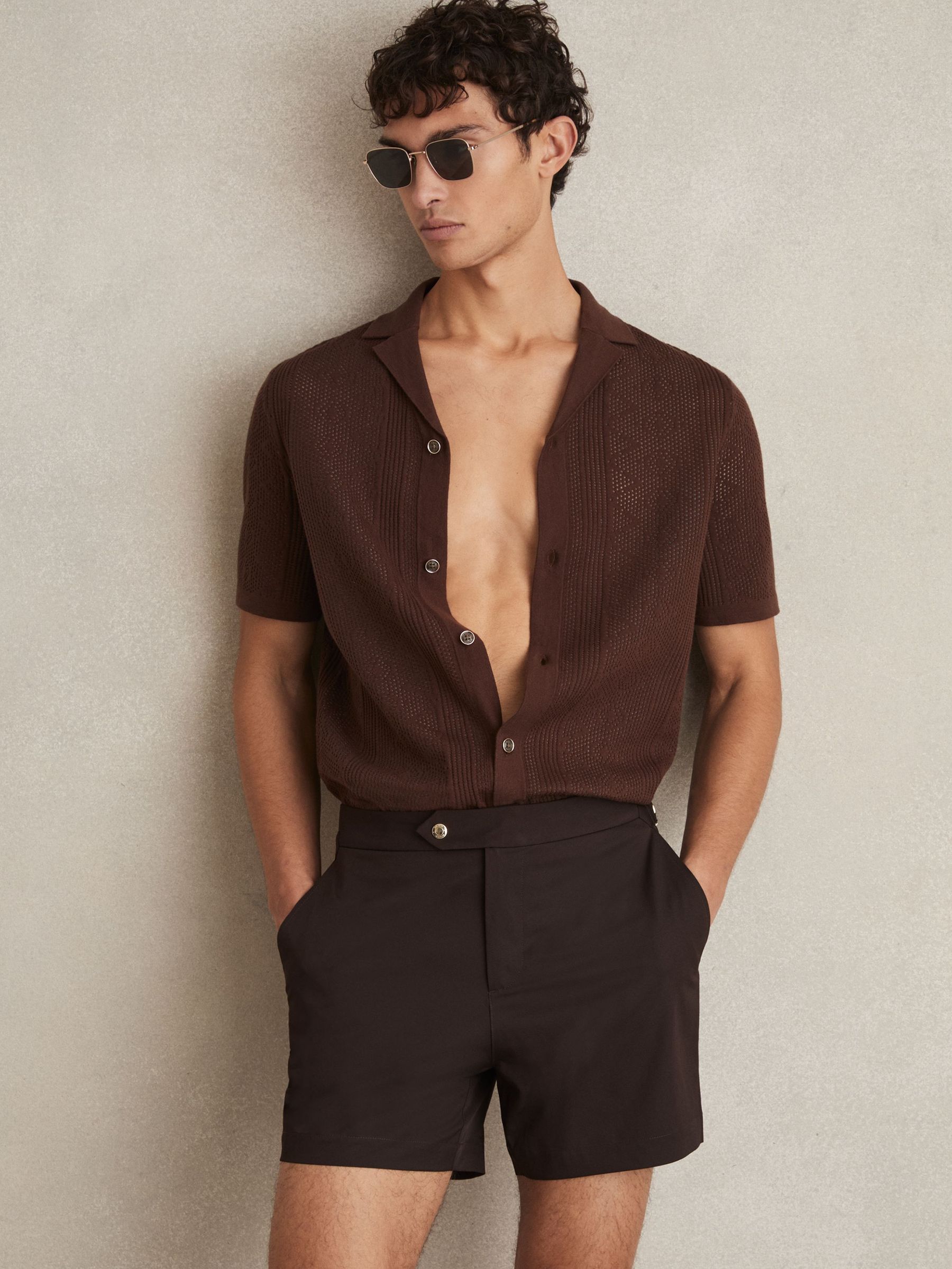 Side-Adjuster Swim Shorts in Chocolate Brown (AV2800) | $110