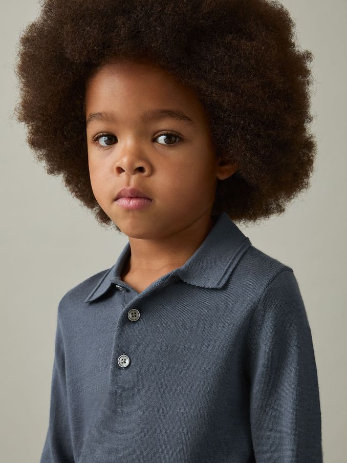 9-13 yrs Merino Wool Polo Shirt in Airforce Blue (AV4573) | 55 €
