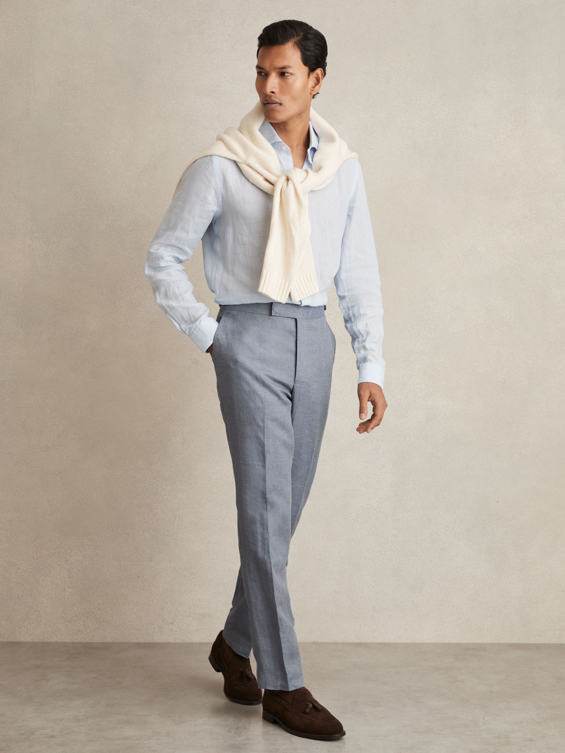 Linen Slim-Fit Suit Trousers in Airforce Blue (AV5064) | €230