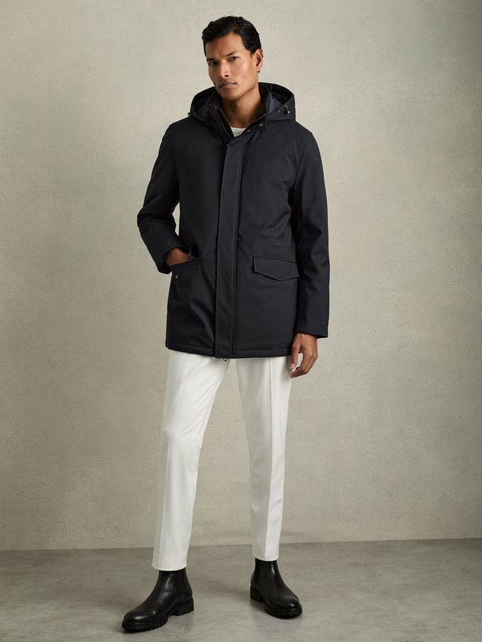 Hooded Zip-Through Padded Jacket in Navy (AV5067) | $545
