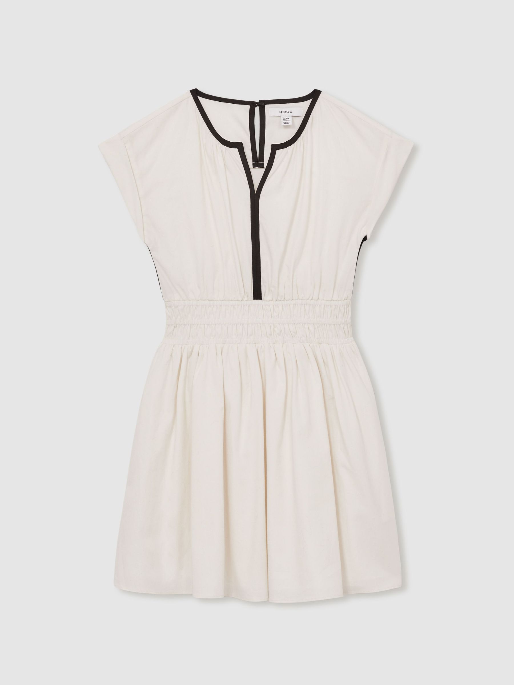 13-14 yrs Cotton Cap-Sleeve Ruched Dress in Ivory (AV5068) | €80
