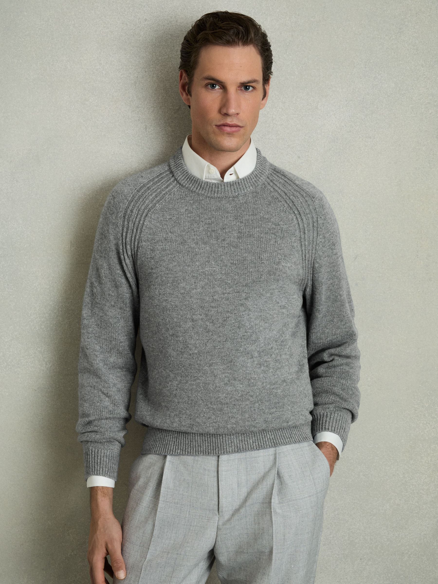 Wool Blend Ridge Seam Jumper in Mid Grey Melange (AV5072) | $104